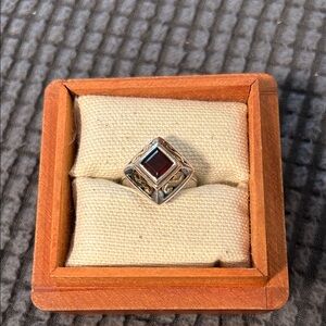 James Avery Silver and 14K  Ring with Deep Red Garnet Ring.